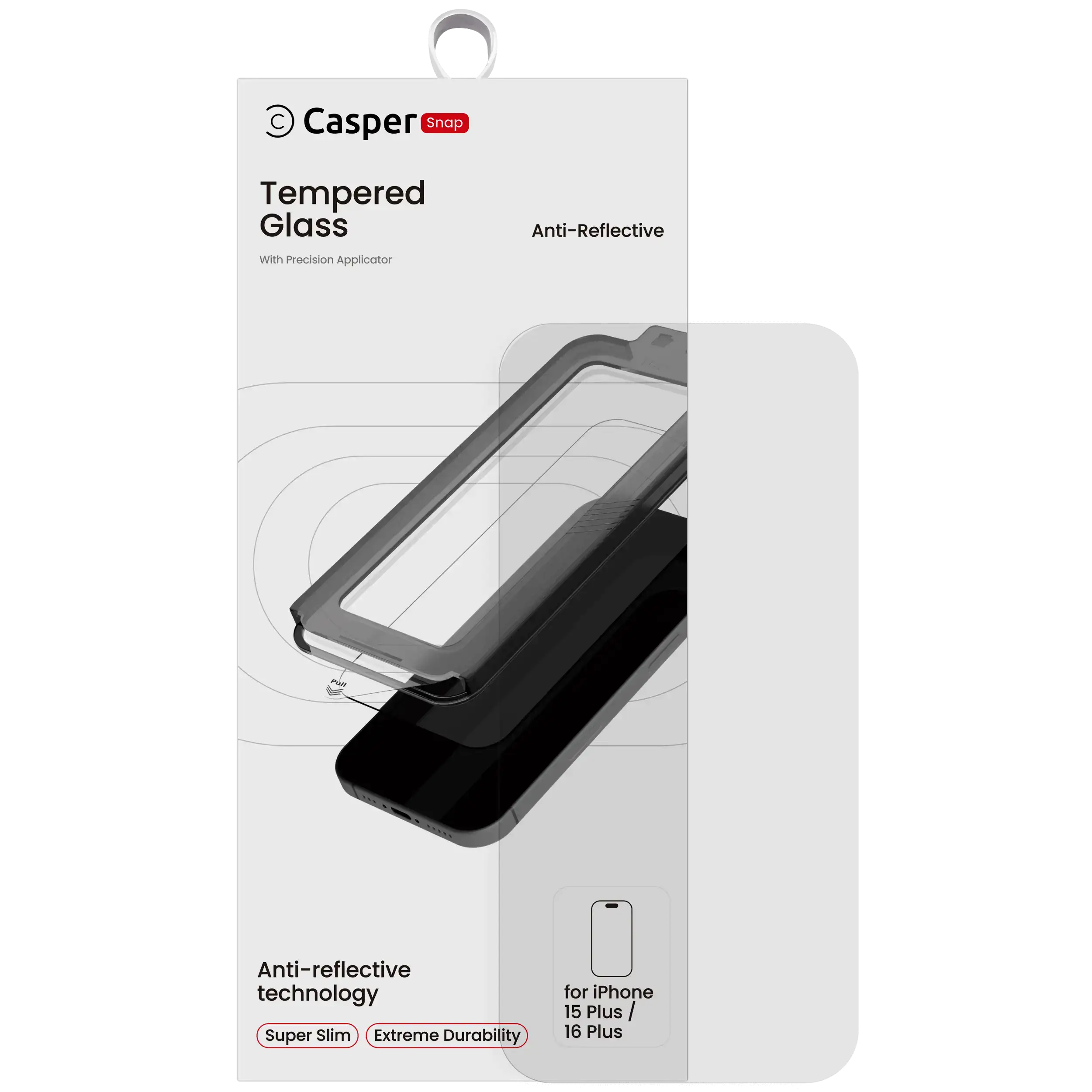 Casper Snap Tempered Glass Screen Protector Compatible For iPhone 15 Plus / 16 Plus (AR Clear)